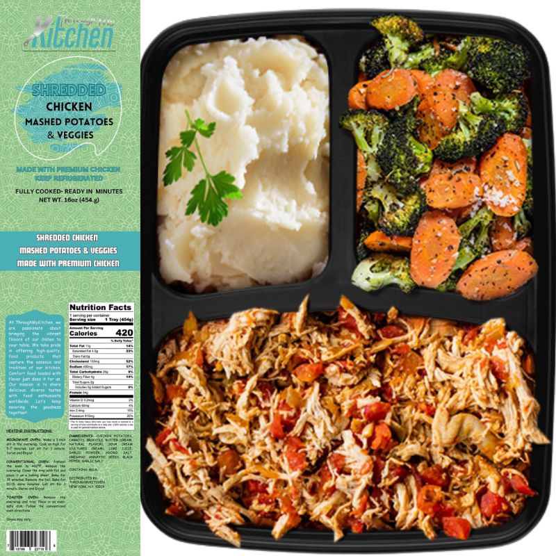 Shredded chicken , mashed potatoes, with veggies Made with premium chicken. Fully cooked. Ready in minutes